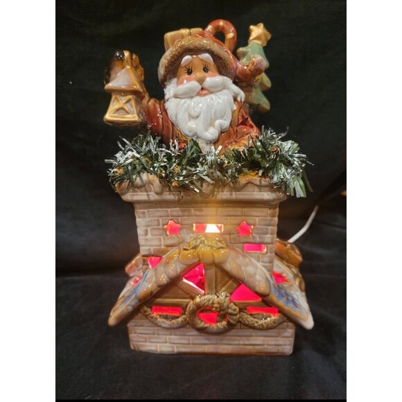 Elements Santa Going Down Chimney W/ Lantern Rooftop Ceramic Christmas Figurine - Picture 11 of 11